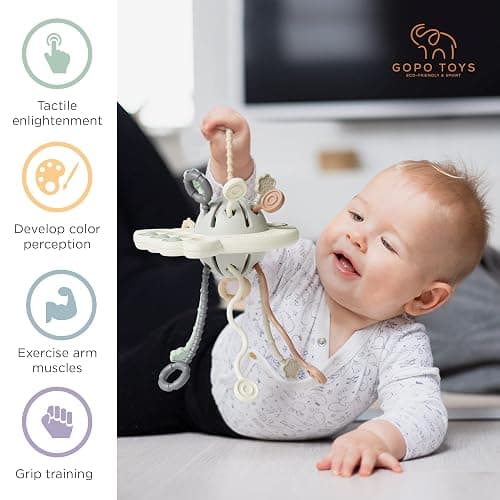 GOPO TOYS Baby Airplane Toys – Montessori Silicone Pull String Fidget for Babies 18 Months+ – Travel Toy for Plane, Car, and Stroller – Teether & Sensory Play thumbnail 6