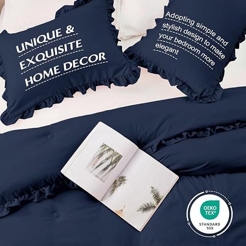 HARBOREST Full Comforter - Navy Ruffle Comforter for Full Size Bed, Fluffy Comforter Set for All Seasons, 3 Pieces Shabby Chic Bedding Set(1 Comforter & 2 Pillow Shams) thumbnail 4