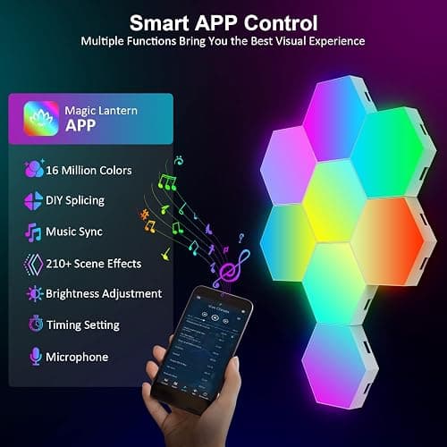 OJQ 8 Pack Hexagon Lights Wall RGB Panel - Hexagonal Led Lights Room Decor Wall Lights Smart APP Music with Sync Honeycomb Shape Panels Hexagon Gaming Night Lights for Bedroom Children thumbnail 2