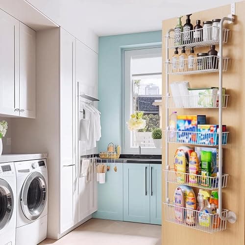 Delamu Large Over the Door Pantry Organizer, 6-Tier Metal Pantry Door Organization and Storage for Easy Install, Hanging Spice Rack Seasoning Shelves for Cabinet & Kitchen, D6.7xW17.5xH53.7 in, White thumbnail 6
