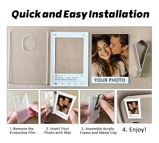 Valentine’s Day Gift for Him Her, 2 Pack Personalized Car Visor Photo Clip, Custom Couple Picture Holder, 2 Acrylic Frames + 5 Mats, No Adhesive Snap-Lock Clip, Heat-Resistant Car Keepsake (Couple) thumbnail 6