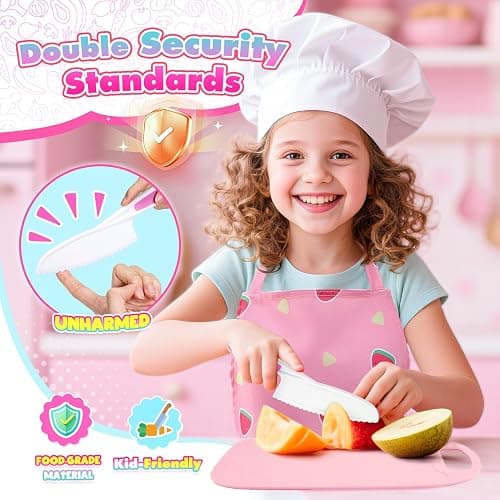 Kids Baking Cooking Set Real & Toddler Kid Apron, Kids Knife Set for Real Cooking & Basket,Food-Grade Material,Montessori Toddler Kitchen Tools, Christmas Birthday Gift for 3-10 Year Old Girls Boys thumbnail 5