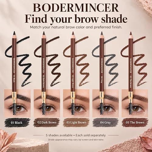 BODERMINCER Eyebrow Pencil Waterproof Long Lasting Brow Definer Pencil with Spoolie Brush, Smudge-Proof Natural Look Eyebrow Makeup Pen, 5 Colors Available (2# Dark Brown) thumbnail 4