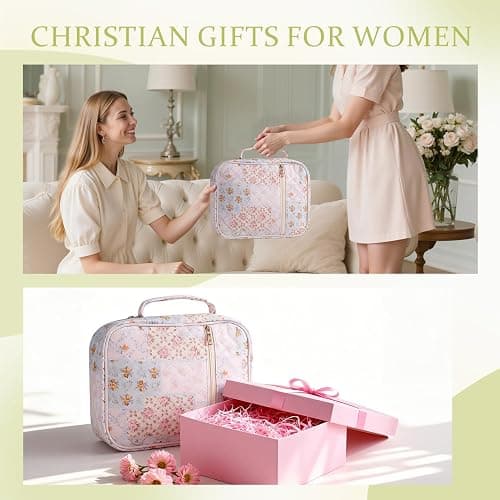 KOUDGY Bible Cover Case for Women Large Quilted Bible Carrying Bag with Handles Bible Study Supplies & Accessories Christian Gifts for Women(Spliced Flower, M) thumbnail 6