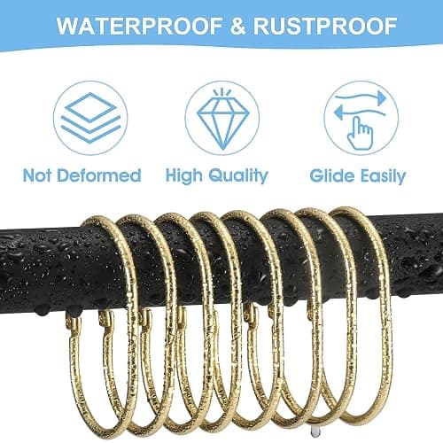 Goowin Shower Curtain Rings, 12 Pcs Shower Curtain Hooks, Oval Snap Shower Rings for Curtain, Metal Gold Shower Curtain Rings Rust Proof, Glide Smoothly Shower Hooks for Shower Curtain Rod (Gold) thumbnail 4
