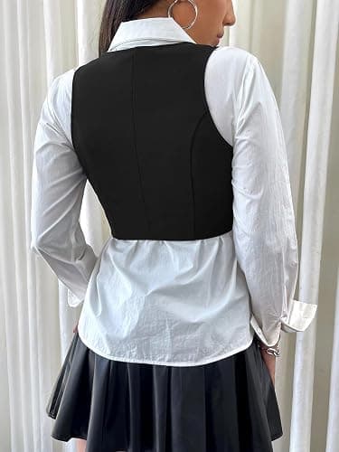 SweatyRocks Women's Solid Button Front Crop Waistcoat V Neck Sleeveless Blazers Vest Tops thumbnail 2