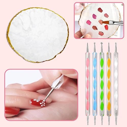 MUIIGOOD White Nail Art Brush 22 Pcs Set, 2 Head Acrylic Silicone Engraving Dotting Pen Tools Dust Brush, Striping Liner Drawing Pens, Resin Palette, for Nail Art DIY Home Salon Makeup Display Board thumbnail 3