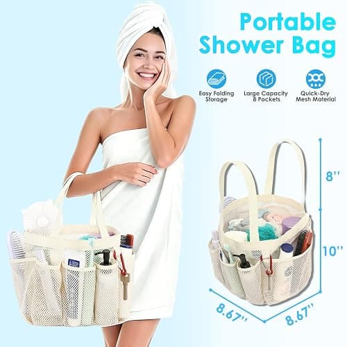 Fammart Mesh Shower Caddy Portable for College Dorm Room Essentials, Odorless Polyester Large Shower Tote Bag with Dual Handles, 8-Pocket Quick-Dry Toiletry Organizer for Travel, Beach, Camping, Gym thumbnail 2