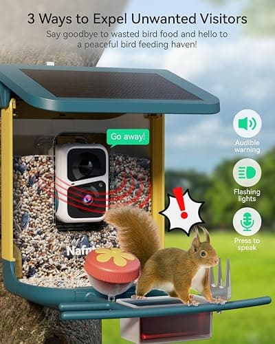 Nafnti 2K Smart Bird Feeder with Camera, Solar Powered, AI Identify 10,000+ Birds, 1.8L Capacity, IP65 Waterproof, Squirrel Proof, Live View Alerts, Various DIY Addons, Gift for Bird Watching thumbnail 7
