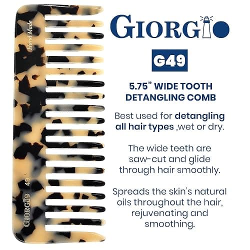 Giorgio G49 White Tokyo Wide Tooth Detangler Comb for Thick Curly Wavy Hair, Wet or Dry. Handmade Quality Cellulose, Saw-Cut, Hand Polished thumbnail 2