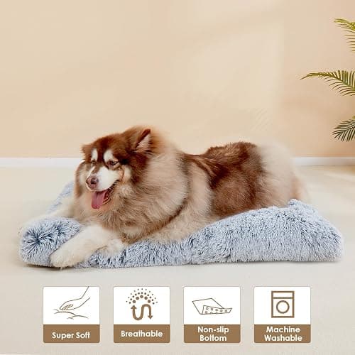 EHEYCIGA Fluffy Dog Crate Bed, Plush Extra Large Plus Dog Pillow, Grey | Xlarge Calming Anti Anxiety Plush Faux Fur Mat for Large size dogs, Washable Soft Warm Plus Dog Pad with Non-Slip Bottom thumbnail 8