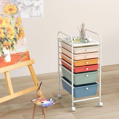 GOFLAME 6-Drawer Rolling Storage Cart, Multifunctional Art Craft Organizer Cart, Mobile Utility Storage Cart with Removable Drawers & Lockable Wheels, Craft Cart for Home Office, Macaron Color thumbnail 2