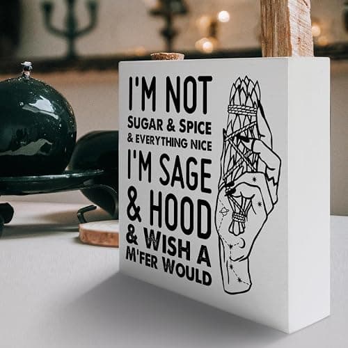 Witches Feminist Decor Wooden Box Sign, Celestial Witchy Witchcraft Decoration for Home Bedroom Bathroom Mystical Wiccan Table Decor, I'm Not Sugar, Witchy Gifts for Women Girls thumbnail 4