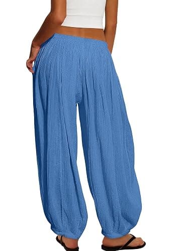 ReachMe Womens Balloon Harem Pants Sheer Summer Elastic Waist Baggy Pants Beach Vacation Outfits thumbnail 5