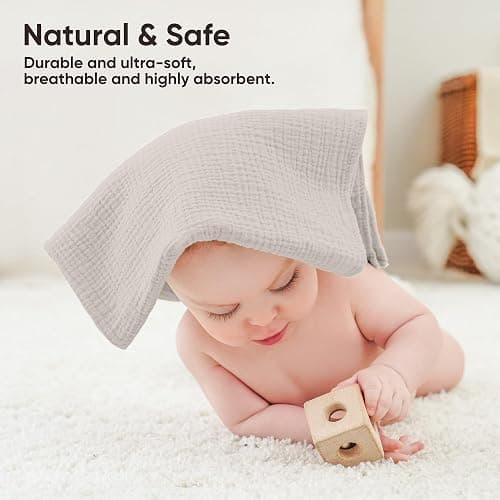 bearmoss Muslin Squares Cloths 100% Cotton Baby Burp Cloth 60x60CM Large Ultra-Absorbent Soft Baby Face Washcloths for Newborn Baby Boy and Girl, 6Pack (Moss Rocks) thumbnail 5