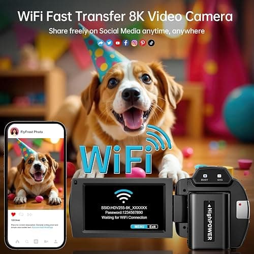 8K Video Camera Camcorder 88MP UHD WiFi Vlogging Cameras for YouTube 18X Digital Zoom IR Night Vision 3.0''Touch Screen Camera with 32GB Card, Microphone, Stabilizer, Lens Hood, Remote, Batteries thumbnail 4