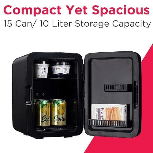 Frigidaire Mini Personal Fridge Cooler, Countertop, Holds Up to 10L/15 Cans, Brushed Black Stainless Rugged Design, Portable for Skincare, Makeup, Car, Office, Bedroom, Dorm Room, or Cabin thumbnail 3