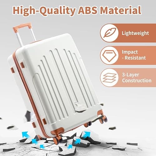 Karl home Luggage Sets 3 Piece, ABS Hardside Suitcase Set with Double Spinner Wheels & TSA Lock for Travel Business, 3-Piece Set (20/24/28), White & Brown thumbnail 3
