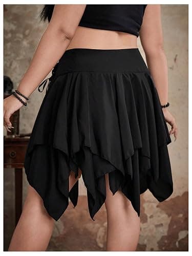 Verdusa Women's Plus Y2k Gothic Skirts Western Boho Renaissance Asymmetrical Lace Fairy Ruffle Cowgirl Mini Skirt thumbnail 3