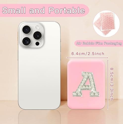 Aganmi Personalized Gifts Small LED Pink Mirror with Lights for Teen Girl | Trendy Stuff,Folding Compact Mirror,Preppy 1X/2X Magnification Travel Makeup Pocket Mirror for Women,Pearl Initial (M) thumbnail 4