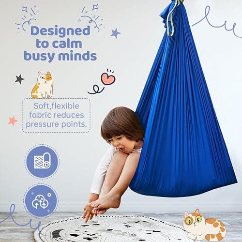 Aokitec Sensory Swing for Kids with Special Needs, Indoor Kids Swing Cuddle Hammock Chair Adjustable Aerial Swing for Children with Autism, ADHD, Asperger, Sensory Integration(Blue) thumbnail 4