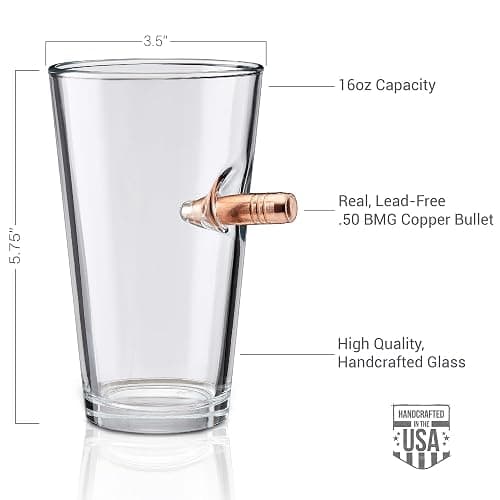 BenShot Pint Glass with Real 0.50BMG Bullet - 16oz | Made in the USA thumbnail 4