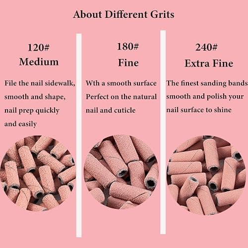 BITNBITH 100pcs Small Nail Sanding Bands, 3.1mm Mini Nail Sanding Mandrel Bits 240 Grit Extreme Fine Nail Drill Bits for Nail File Acrylic Nails Gel Manicure Pedicure Nail Prep Salon Supplies,Pink thumbnail 7