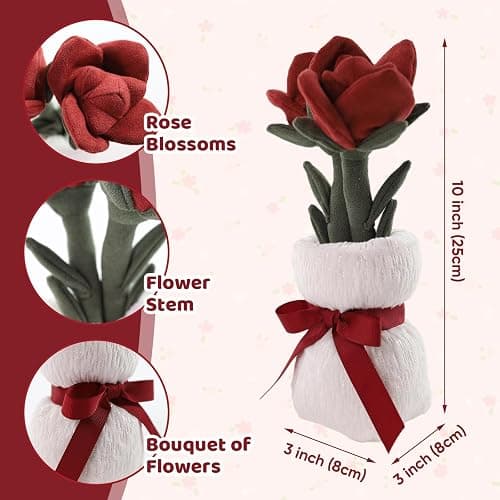 Sew Butiful Rose Flower Plush Creative Stuffed Plants Room Decoration Birthday Gift for Girls, Kids Christmas thumbnail 3