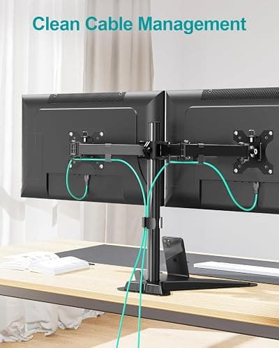 MOUNT PRO Dual Monitor Stand, Free-Standing Full Motion Monitor Desk Mount Fits 2 Screens up to 27 inches,17.6lbs with Height Adjustable, Swivel, Tilt, Rotation, VESA 75x75 100x100, Black thumbnail 9