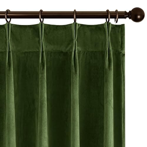 Joydeco Pinch Pleated Velvet Curtains 96 Inch Long 2 Panel Set Green Curtains for Bedroom Living Room, Thermal Insulated Back Tab Blackout Luxury Drapes with Adjustable Hooks (40”W x96”L,Olive Green) - Image 1