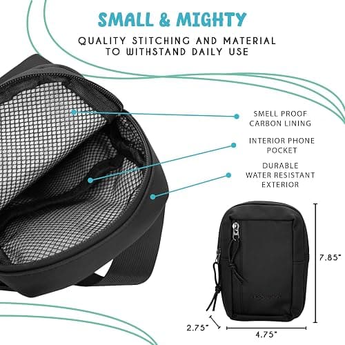nugbuddy Smell Proof Bag | Crossbody Stash Container | Discreet Herb Storage Accessory | Carbon Lined Mini Sling Bag | Small Travel Pouch | All Black Pack | Minimalist Essentials thumbnail 4