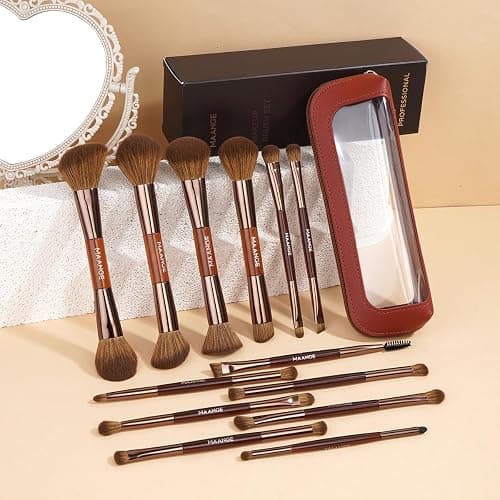 MAANGE 13 Pcs Foundation Makeup Brush Set With Bag, Make up Brushes, Double-End Multi Functional Makeup Brushes, Professional Face Brush Set Tools For Liquid Powder Concealer Cream Blush (Brown) thumbnail 2
