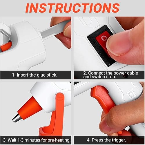 Mini Hot Glue Gun Kit: DEKO 20W Hot Glue Gun with 30 x 7mm Glue Sticks for School Projects,Hobbies,Crafting,DIY,Arts & Home Repairs on Wood,Fabric,Plastic & More White-Orange thumbnail 6