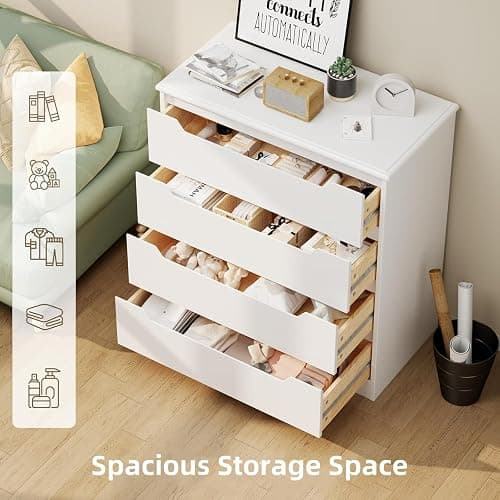 Bealife Dresser for Bedroom, 4 Drawer Dressers Chest of Drawers with Anti-Tripping Device, White Dresser for Closet with Embedded Handles, Closet Chests Organizer for Hallway, Living Room (White) thumbnail 8
