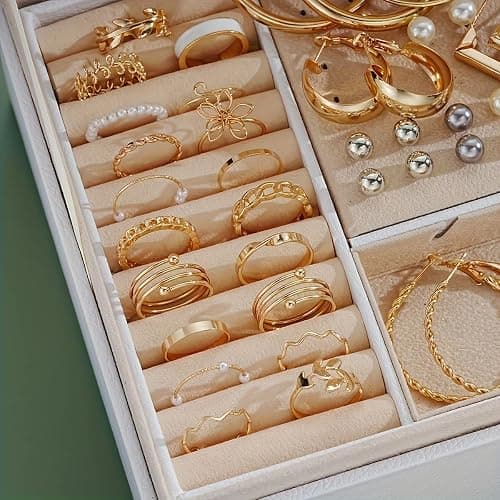 London Luxe 86-Piece Jewellery Set, Gold-Tone Necklaces, Earrings and Rings with Rhinestones, Vintage Style thumbnail 7