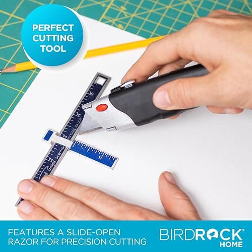 INTERNET'S BEST Premium Utility Knife Set | Retractable Box Cutter with Rubber Handle | Heavy-Duty Cutting for Cardboard, Carpet, Plastic | Retractable Blade | Includes 2 Razor Knives & Extra Blades thumbnail 4