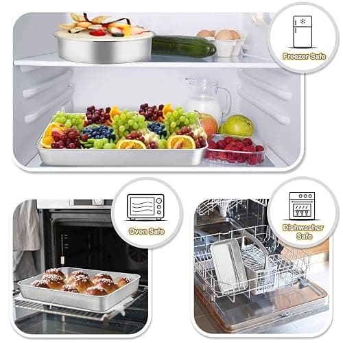 TeamFar Stainless Steel Bakeware Set of 8, Baking Roasting Toaster Oven Pans, Lasagna/Square/Round Cake Pan, Loaf Pan & Muffin Pan, Non-Toxic & Sturdy, Smooth & Dishwasher Safe thumbnail 6
