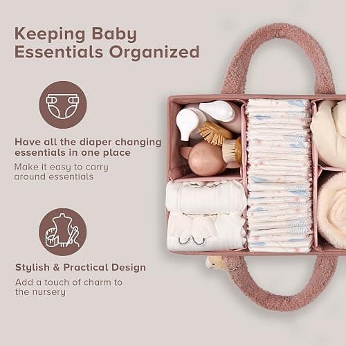 PeraBella Baby Diaper Caddy Organizer with Handle, Boy & Girl Shower Gift Basket, Portable Diaper Storage Basket Bin for Wipes, Newborn Baby Essentials Registry Search Must Haves, Car Caddy Organizer thumbnail 3