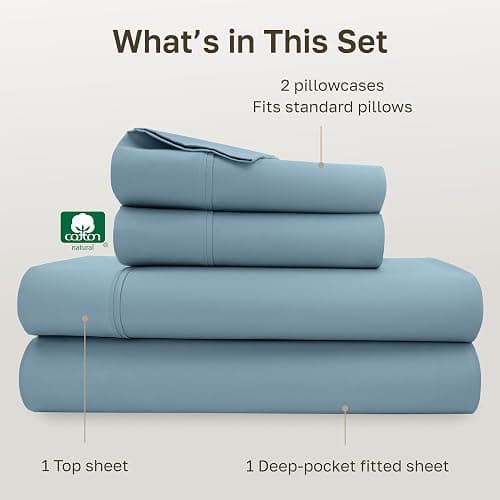 California Design Den Soft 100% Cotton Bed Sheets Full Size Set, 400 Thread Count Good Housekeeping Award Winner, Silky Smooth Sateen Weave with Deep Pockets, Durable Full Bed Sheet Set - Sky Blue thumbnail 4
