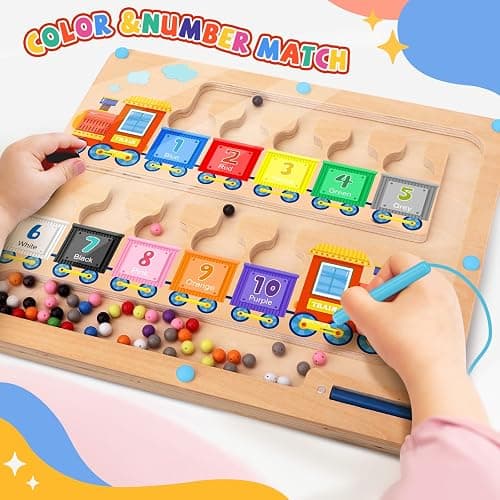 wakeInsa Magnetic Color and Number Maze,Montessori Toys for 2-5 Years Old Boys,Wooden Magnet Balls Puzzles,Toddler Busy Board,Preschool Learning Activities,Christmas & Birthday Gift for Kids thumbnail 5