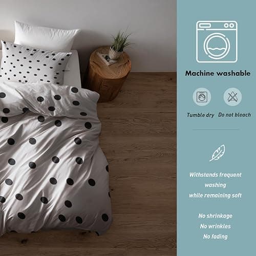 Polka Dot Duvet Cover Queen Size, Modern Black and White Reversible Design Bedding Set 3 Piece, Polka Dot Bedroom Decor & Gift, Soft Microfiber, 2 Pillow Shams, Zipper Ties(BU37) thumbnail 6