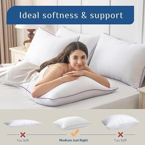 JOLLYVOGUE Firm Pillows Queen Size Set of 2, Supportive Bed Pillows with Oeko-Tex Certified Down Alternative Fill, Fluffy Hotel Quality for Back, Stomach and Side Sleepers thumbnail 5