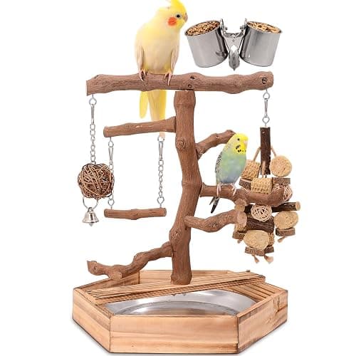 LIMIO Natural Grape Wood Bird Parakeet Playground - Perch Stand for Parakeets, Cockatiels, and Small Birds Toys - Image 1