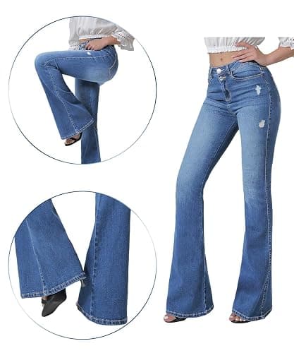 VIPONES Women's Flare Bell Bottom Jeans High Waisted Wide Leg Bootcut Jeans Stretchy Denim Pants thumbnail 4