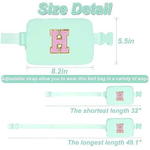 Uygafly Belt Bag Fanny Pack Crossbody Bags with Initials Letter Patch Cute Stuff Birthday Gifts for Teenager Girls Trendy Stuff for Teens | Light Green,H - Light Green - H thumbnail 6