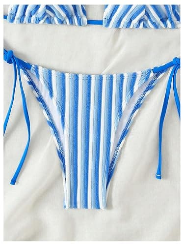 RoseSeek Women's 2 Piece Bikini Sets Halter Tie Side Triangle Swimsuit Striped Bathing Suit thumbnail 3