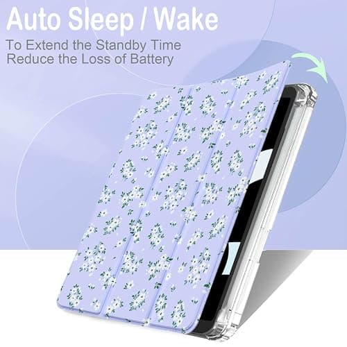 Feams Case for iPad mini 7 A17 Pro 2024/iPad Mini 6 2021, Slim Lightweight Trifold iPad mini 7 A17 Pro Case 8.3 Inch 2024 Clear Back Cover with Pencil Holder & Auto Sleep, Purple Blossom thumbnail 4