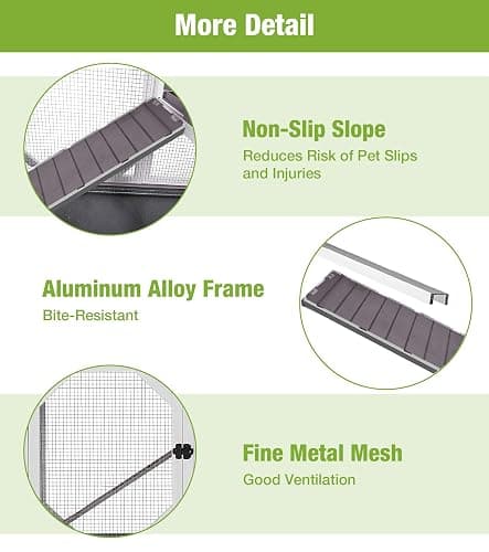 GUTINNEEN Duplex Rabbit Hutch Indoor with Chew-Proof Frame & 2 Leak-Proof Sliding Trays, Rain Cover, Wooden Guinea Pig Cages with Wheels - Grey thumbnail 7