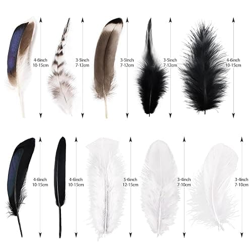 FeelfunFeather 300 pcs Small Feathers - 10 Style Mixed Spotted Decorative Natual Pheasant Feather for DIY Crafts Clothing Jewelry Hair Decoration(Natural,Black,White) thumbnail 2