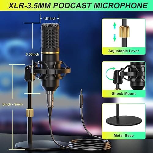 Podcast Microphone Bundle with Live Sound Card Audio Mixer, Podcast Equipment Bundle Sound Board with 3.5mm Condenser Microphone for Pc/Phone Live Streaming Singing Gaming,Voice Changer, Denoise thumbnail 2